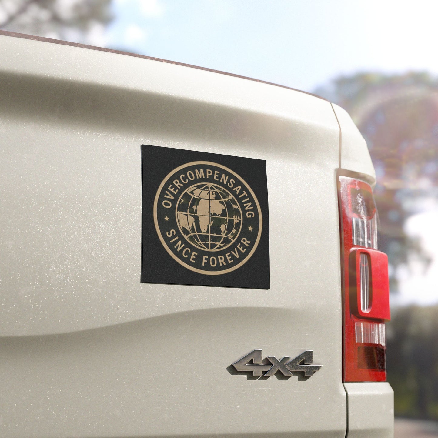 Overcompensating Since Forever Car Magnet — Vintage Globe Sticker for Cars